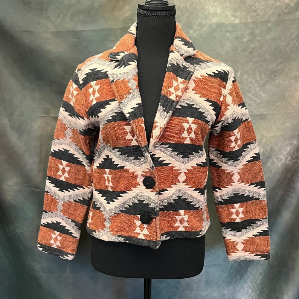 NEW IDENTITY Southwest Geometric Pattern Blanket Jacket Women Small Cotton